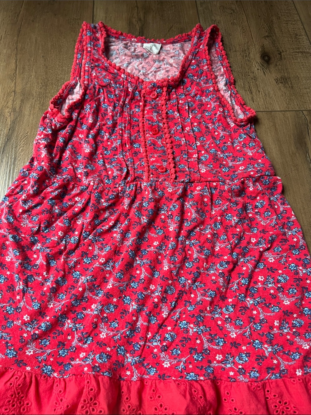 Girls Floral Red Sleeveless Tank Dress